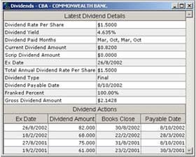 Dividend Report screen capture